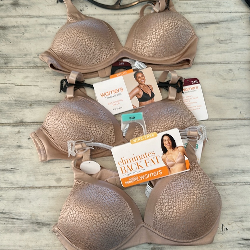 NWT 3 Warners Blissful Benefits 34 B Bras